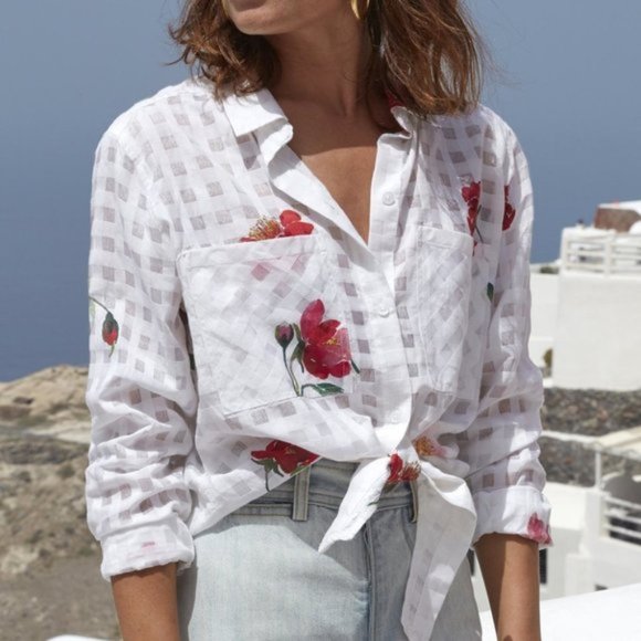 Rails Tops - SOLD - NWOT Rails Kelsey Floral Check Button Up Silk Blend Blouse Sz M